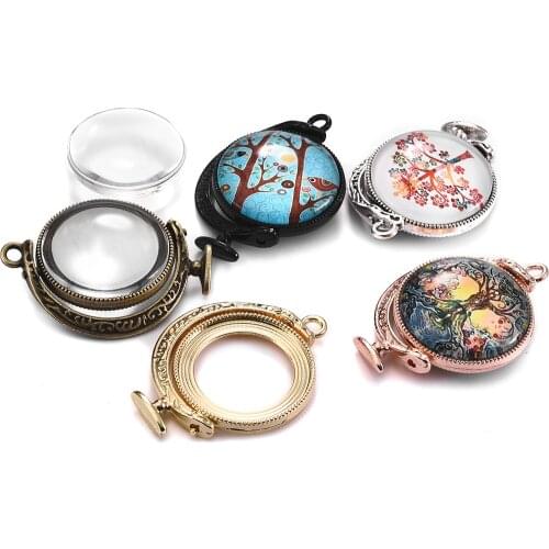 5pcs 25mm Round Alloy Cabochon Settings Globe Blank Cameo Tray Spin Bases For DIY Pendant Necklace Jewelry Making
