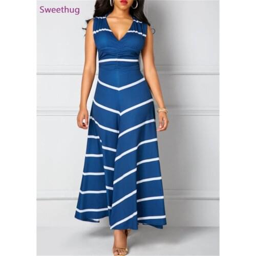 Summer Autumn Dress Women 2021 Elegant Sexy Deep V Neck Striped Maxi Dresses Casual Plus Size Slim Long Party Dress