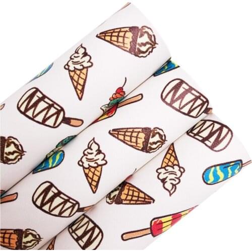 Ice Creams Printed Synthetic Faux Leather Vinly Fabric Sheets with Felt Backing Faux Fabric for DIY Bows 21X29CM 6S113B