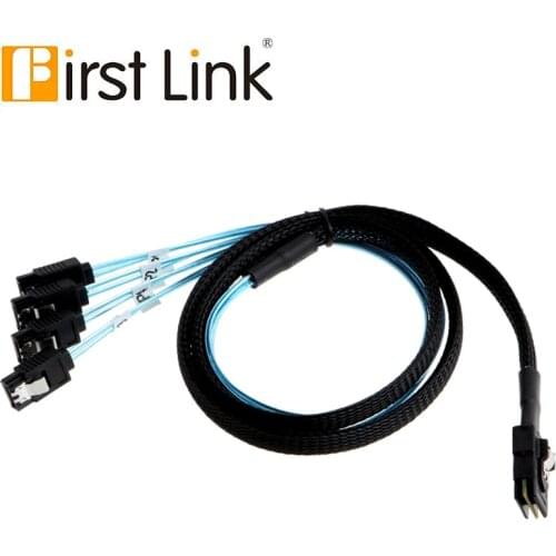 Mini SAS 36pin (SFF-8087) Male w/ Latch to 4 x SATA 7pin Female Forward Breakout Cable with Nylon Braiding