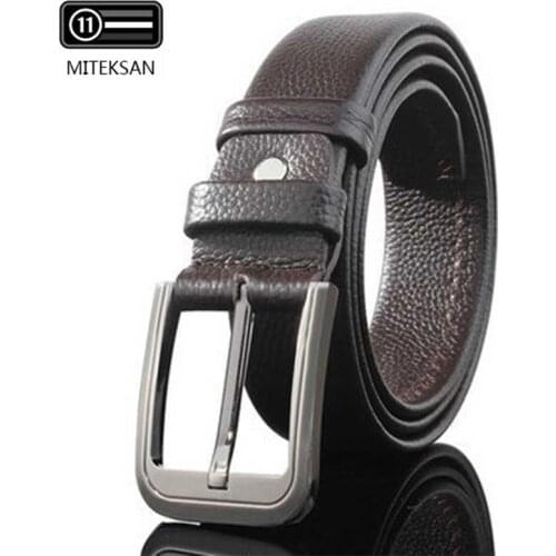 MITEKSAN Cow Genuine Leather Men Belt Luxury Soft Pin Buckle Joker Fashion Classice Vintage Ceinture Homme Black 2021 Casual New