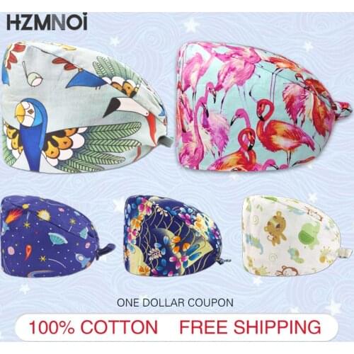 Trendy Printed Frosted 100% Cotton Sweat-absorbent Printed Frosted Cap Nurse Clothes Accessories Pet Shop Chef Lab Work Cap
