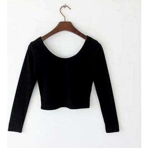 Fashion T-shirts For Women Casual Long Sleeve O-neck Womans T shirts Sexy Femme Tee Shirt Basic Crop Top
