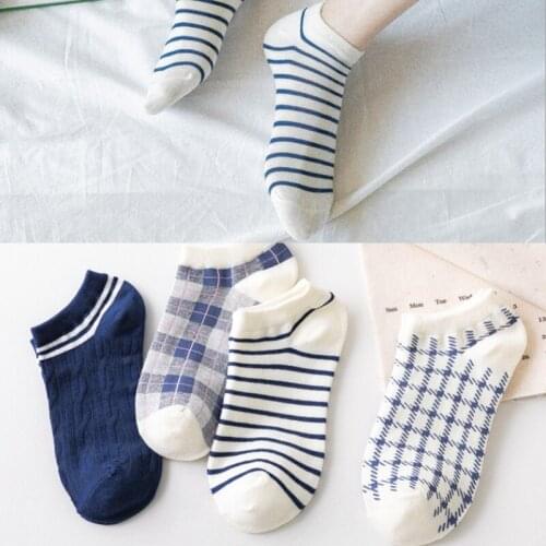 Yishine Fashion 4 pairs / pack Grid Ankle Socks Comfortable Lovely Womens Cotton Boat Socks Cute Boby Socks