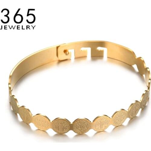 Trendy Religion Stainless Steel Jesus Medal Bracelet Gold Color Adjustable Saint Icons Bracelets For Women Girls