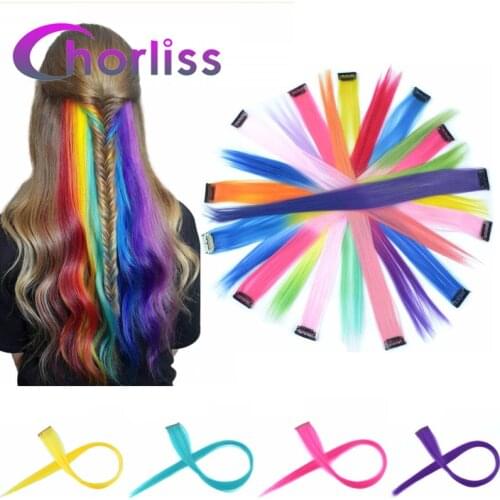 Chorliss Clip In One Piece Hairpieces Ombre Synthetic Clip On Hair Extensions Colored Long Straight Fake Hair for Women Children