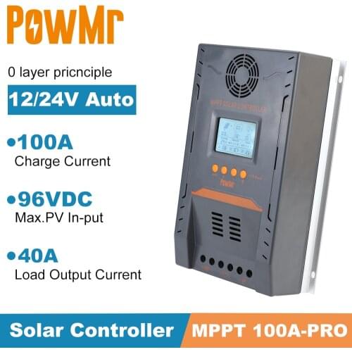 PowMr MPPT New 100A MPPT Solar Charger 12V 24V Auto and Max PV 96V with 0 Layer Pricnciple Operating System LCD Solar Controller