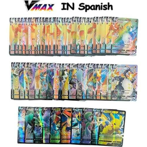 Newest Anime Pokemon Cards in Spanish rainbow Charizard VMAX Holographic Playing Cards Game Castellano Español Children Toy