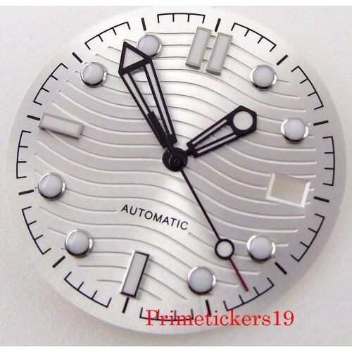 Top Quality 31mm Sterile White Watch Dial For 24 Jewels NH35 Movement Watch Hands Set Parts Date Window