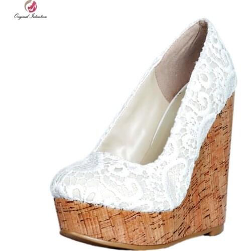 Original Intention Popular Women Pumps Platform Wedge Sexy Round Toe High Heels Shoes Woman Wedding Pumps Plu Size 4-15