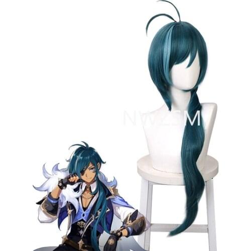 Game Genshin Impact Kaeya Alberch Long Wig Cosplay Costume Heat Resistant Synthetic Hair Men Women Dark Green Wigs