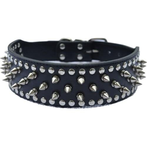 Fashion 2inch Wide Sharp Spiked Studded Leather Dog Collars For Medium Large Breeds Pitbull Mastiff Boxer Bully 4 Sizes