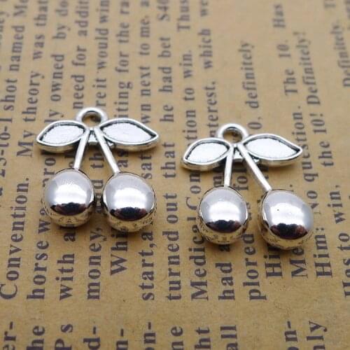 10PCS/Lot 15mm*17mm Pendant Antique Silver Color Cherry Charms For DIY Jewelry Making Handmade Craft