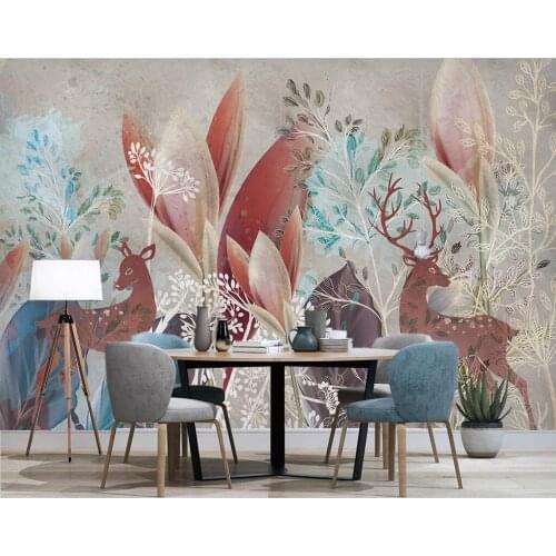 Custom Mural Wallpaper Tropical Plant Leaf Elk Painted HD Background Wall Home Decor Living Room Bedroom Mural 3d wallpaper