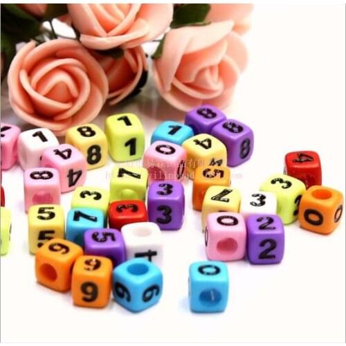 Popular acrylic mix color square black Arabic numerals plastic loose beads 7mm 100 pieces nb197
