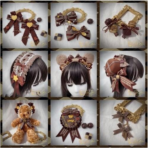 Tiramisu Band Bear Chocolate Bear Ear Sweet Lolita Cute Hair Ornaments Hairpin KC Badge Tops Hat Headwear Vintage Cospaly