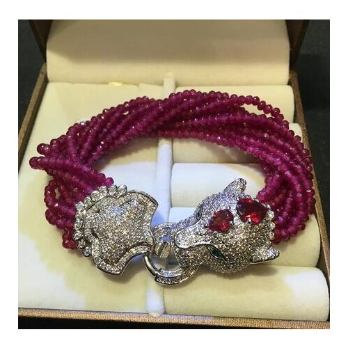 Big Handmade leopard head micro inlay zircon clasp 2x4mm purple stone multi-rows bracelet
