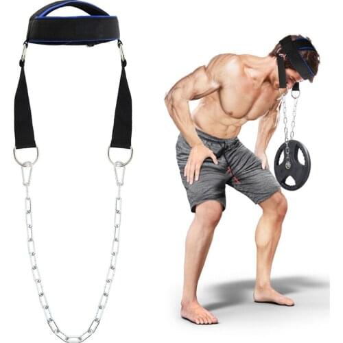 Adjustable Belt Chain Weight Lifting Trainer Head Harness Gym D Shackle Neck Muscles Builder Fitness Equipment Strength Exercise