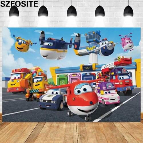 Cartoon Sky Super Flying Red Airplane Car Boy Party Backdrop Kid Birthday Decoration Photo Photography Background Studio Props