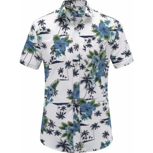The most fashionable summer mens short sleeved Beach Hawaiian cotton shirt casual flower shirt