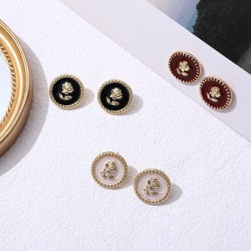 Retro vintage style rose flower round pearlescent red oil drop alloy imitation 925 white earrings earrings jewelry