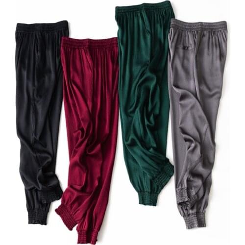 Harem Pants for Women Summer 2021 Silk Black Pants Female High Waist Trousers Korean Fashion Pantalones De Mujer Pph4987