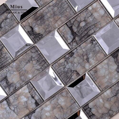 Special discount glass mosaic mix 3D metal tile for wall decoration