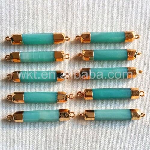 WT-C147 Amazonite Stone Connector Wholesale natural amazonite faceted stone pendant for choker necklace design size 6.5*38mm