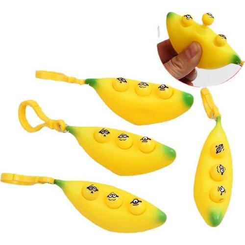 Funny Anti-stress Banana Keychain fidget Toy Squishy Cute Fruit Keyring Finger Game squeeze Relieve Stress Fidget Toy pendant