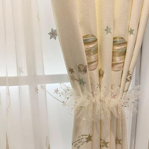 Simple Modern Cute Cartoon Universe Childrens Room Boys and Girls Bedroom Finished Curtain Cloth Korean Embroidered Curtains