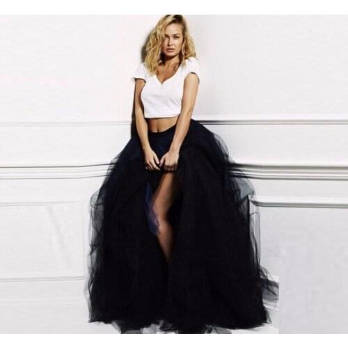 2020 Sexy High Slit Skirt Floor Length Puffy Tutu Skirts Women Fashion Black Tulle Skirts