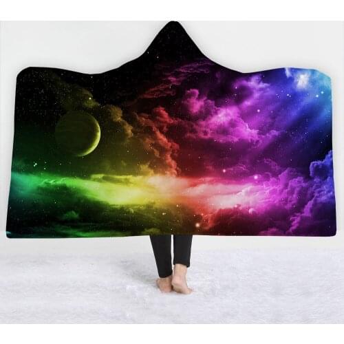 Dreamlike Starry Sky Universe Printed Bohemian Hooded Blanket for Adults Mandala Sherpa Fleece Woman Throw Blanket Microfiber