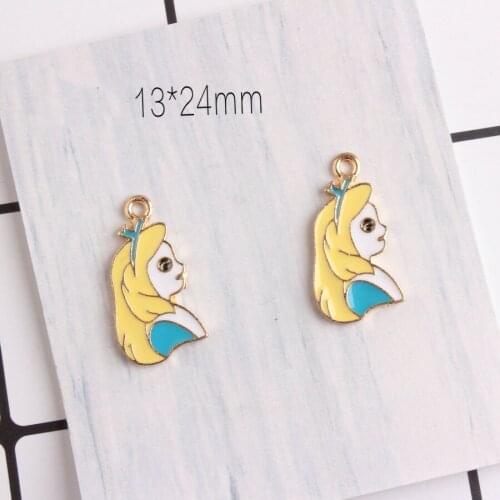 High Quality 10 PCs New Enamel Alice Girl Head Avatar Charms DIY Handmade Jewelry Findings Alloy Gold Tone Oil Drop Pendants