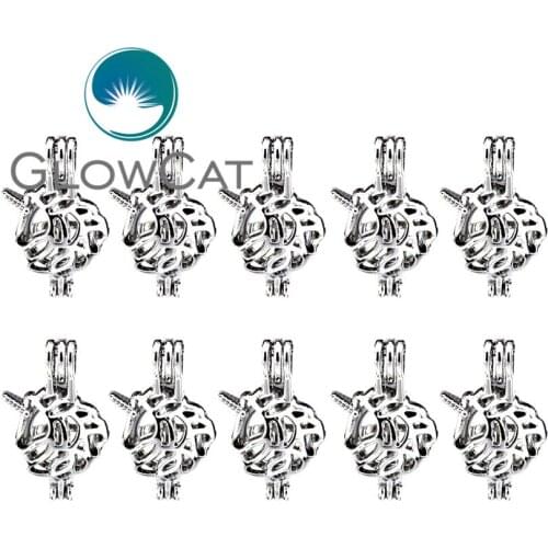 10x K453 Funny Cute Wildebeest Pearl Pendant Cage Locket Making Fit Necklaces Beads Essential For Oyster Pearl Jewelry