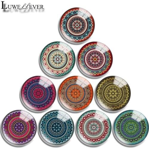 12mm 14mm 16mm 20mm 25mm 30mm 715 Mandala Mix Round Glass Cabochon Jewelry Finding 18mm Snap Button Charm Bracelet