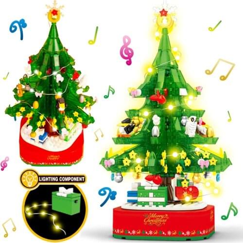 486Pcs Christmas Tree Theme Rotating Music Box Building Blocks City Friends House Bricks Santa Claus Toys Children Gifts Boys