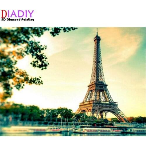 5D Round Diamond Painting Cross Stitch Eiffell Tower Scenery Full Square Diamond Mosaic Embroidery Paris Picture of Rhinestones
