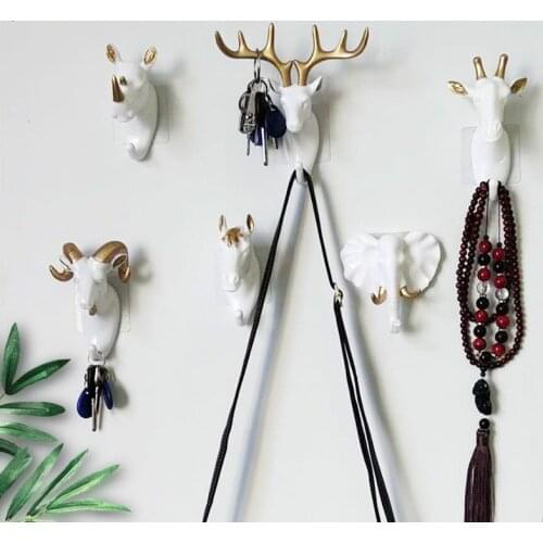 6pcs/set Wall Coat Rack Home Wall Deco Animal Head Rack Hanging Hooks Clothes Rack Animal Horns Hanging Rack Housekeeper On Wall