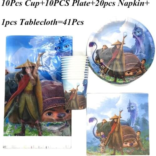 61Pcs Raya and The Last Dragon Cartoon Party Decor Tableware Paper Cups Plates Napkin Baby Shower Kids Birthday Party Supplies
