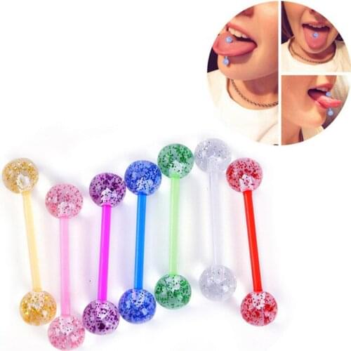 7 Pcs/set Acrylic Tongue Pierced Nipple Ring Barbell Body Piercing Jewelry Percing Luminous Tongue Ring Studs Barbell Bars Ring