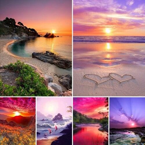 DIY 5D Diamond Painting Landscape Sea Sunset Cross Stitch Kit Full Drill Embroidery Mosaic Art Picture of Rhinestones Gift Decor