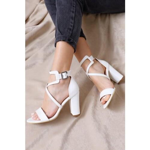 Ansley Heels White Skin Shoes