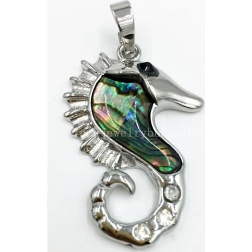 Free Shipping Fashion Jewelry 24x36mm New Zealand Ablone Shell Seahorse Art Women Pendant Bead 1pcs C6682