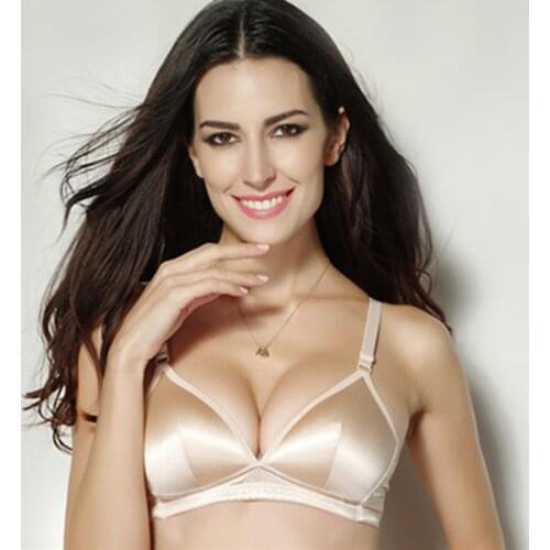 100% Mulberry Silk Glossy Bras Sexy Pure Silk Wireless Seamless Bras 75 80 85 90 A B C Free Shipping