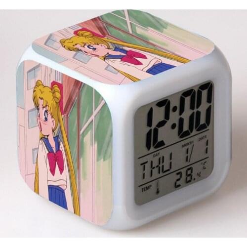 Anime printing Cartoon LED 7 Color Flash Digital Alarm Clocks Night Light Bedroom Desk Clock Alarm-Clock despertador