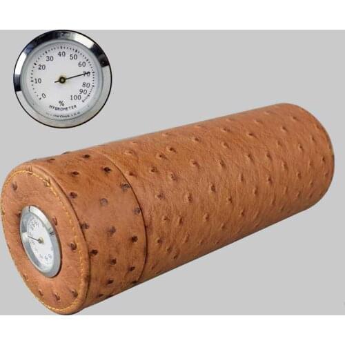 COHIBA Genuine leather Travel Cigar Tube Jar Humidor with Hygrometer & Humidifier