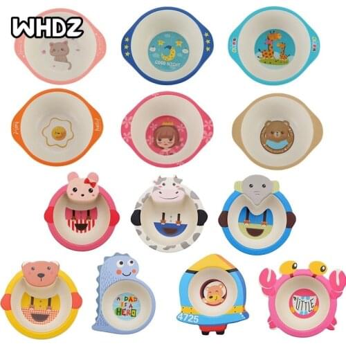Bamboo Fiber Childrens Tableware Baby Learning Bowl Cartoon Anti-scalding Baby Binaural Bowl