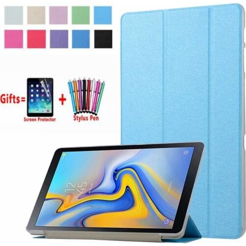 SM-T590 Ultra-thin Case for Samsung Galaxy Tab A A2 10.5 Inch 2018 T595 T590 SM-T595 T597 PU Smart Flip Stand Cover Funda + Pen