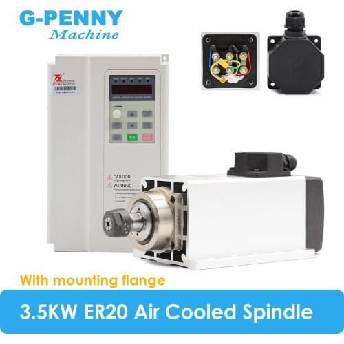 New Arrival! 3.5kw ER20 Air Cooled Spindle Motor 220v/380v 4 pcs ceramic ball bearing & Fuling 3.7kw inverter/VFD