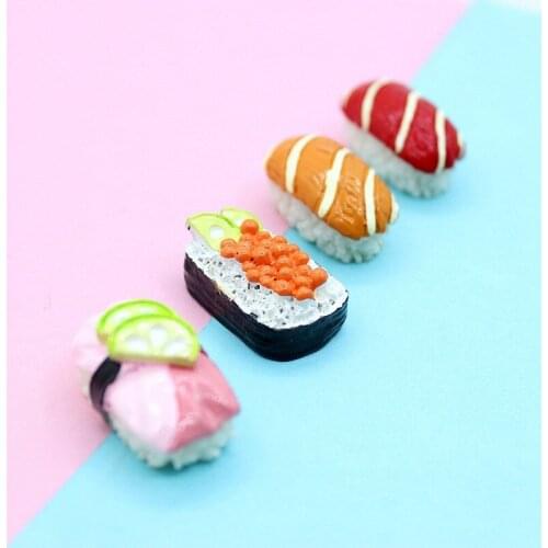 5Pcs Simulation Sushi Flat Back Resin Cabochon Miniature Fake Food Resin Refrigerator Material Cabochons Accessories DIY Craft